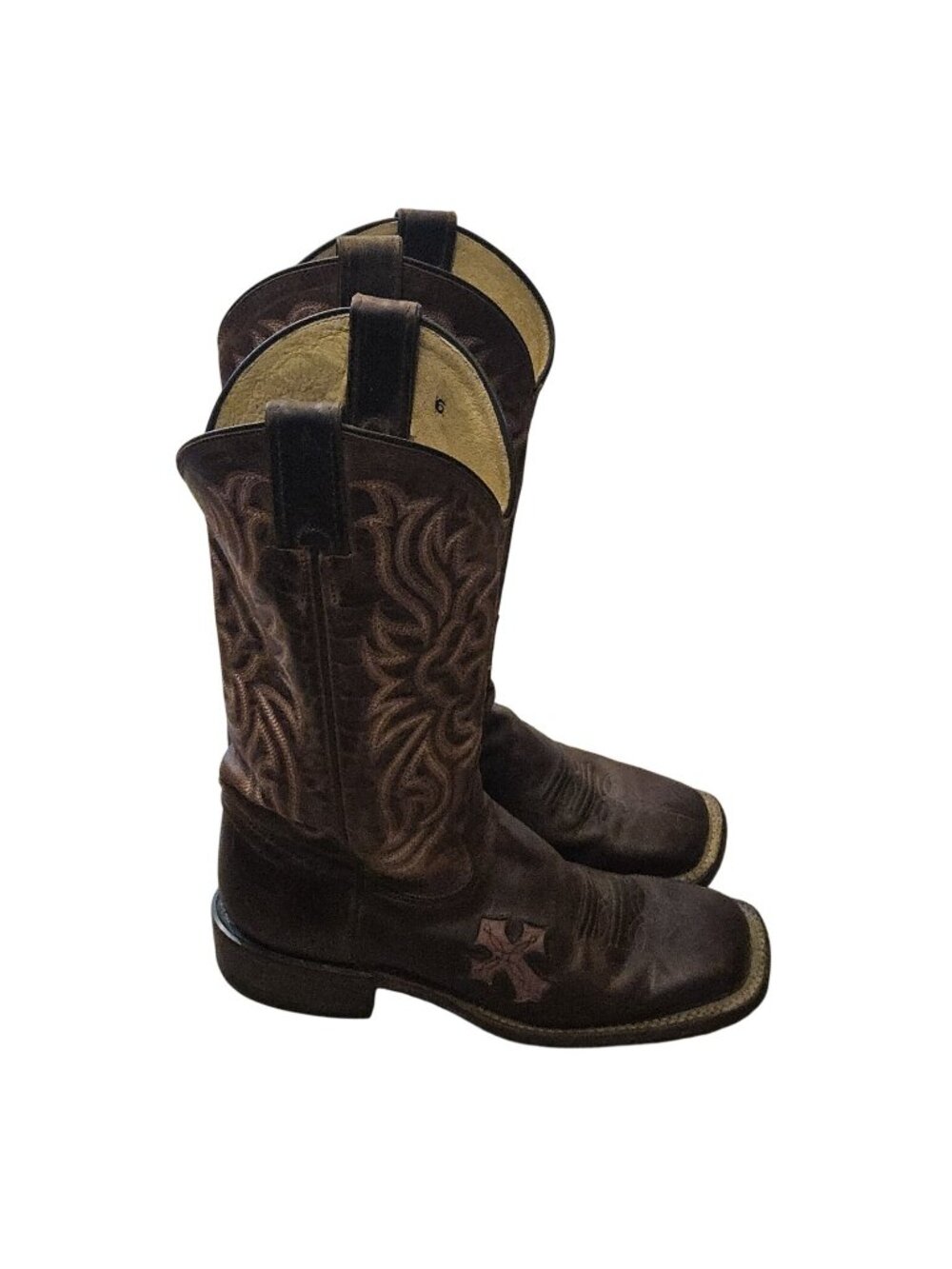 Tony Lama Lashka Brown & Pink Design Leather Cowgirl Western Boots Womens 6